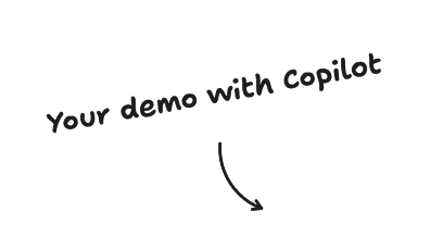 Arrow pointing towards interactive demo sandbox saying 'your demo with copilot'
